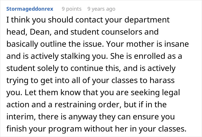 Comment advising to contact school officials about harassment related to parents lied food allergies daughter no contact case.
