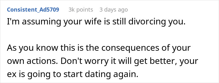 Comment discussing consequences a man faces after leaving his wife for a younger woman and the resulting relationship fallout. Comment discussing consequences a man faces after leaving his wife for a younger woman and the resulting relationship fallout.