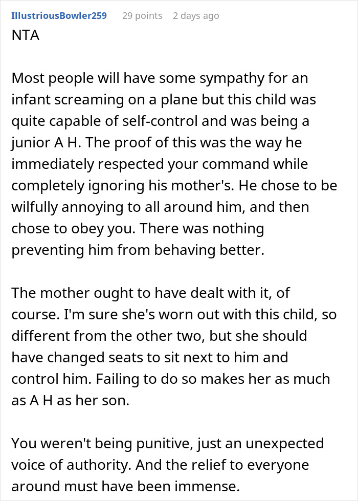 Comment discussing a man telling a disruptive kid on a plane to shut up, upsetting the mom and passengers. Comment discussing a man telling a disruptive kid on a plane to shut up, upsetting the mom and passengers.