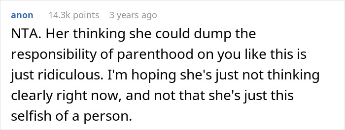Comment discussing the unfair expectation of a male best friend to assume the father role and parenting responsibility. Comment discussing the unfair expectation of a male best friend to assume the father role and parenting responsibility.