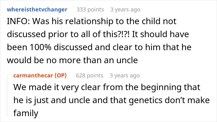 Comments discussing a guy helping his sister-in-law conceive using IVF and the uncle’s role in the child's relationship. Comments discussing a guy helping his sister-in-law conceive using IVF and the uncle’s role in the child's relationship.