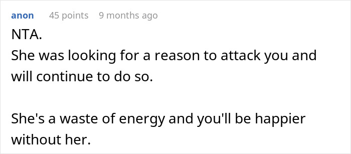 Comment on a forum thread about a pregnant woman going no-contact with her sister after a Thanksgiving conflict involving attacks. Comment on a forum thread about a pregnant woman going no-contact with her sister after a Thanksgiving conflict involving attacks.