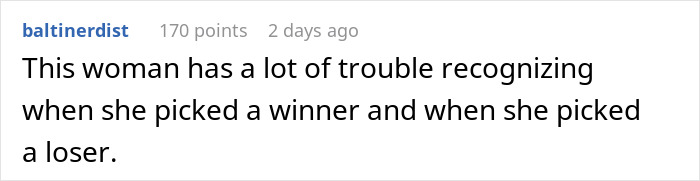 Text post on a social platform discussing a woman facing trouble recognizing when she chose a winner or a l***r. Text post on a social platform discussing a woman facing trouble recognizing when she chose a winner or a l***r.