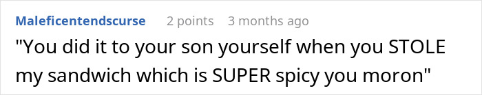 Comment criticizing a dad for stealing a stranger’s spicy chicken sandwich for his kid, leading to chaos after the child vomits everywhere. Comment criticizing a dad for stealing a stranger’s spicy chicken sandwich for his kid, leading to chaos after the child vomits everywhere.