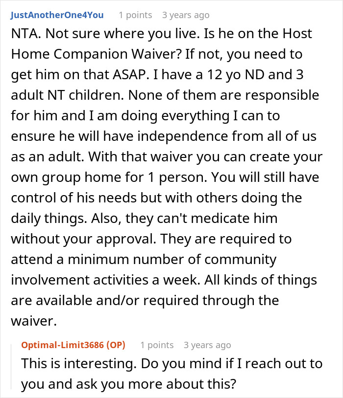 Forum conversation discussing options and support for caregivers who refuse living with disabled sibling. Forum conversation discussing options and support for caregivers who refuse living with disabled sibling.