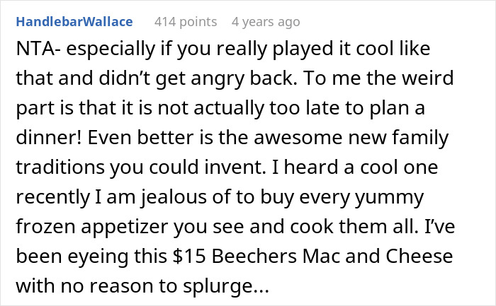 Comment discussing a woman upset her husband assumed she planned Thanksgiving when she has never done that. Comment discussing a woman upset her husband assumed she planned Thanksgiving when she has never done that.