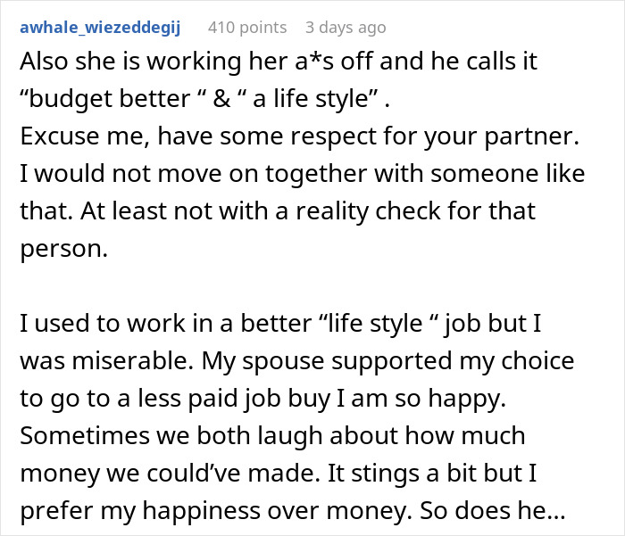 Comment discussing a rich boyfriend demands equal split rent while the girlfriend refuses, highlighting respect and lifestyle choices. Comment discussing a rich boyfriend demands equal split rent while the girlfriend refuses, highlighting respect and lifestyle choices.