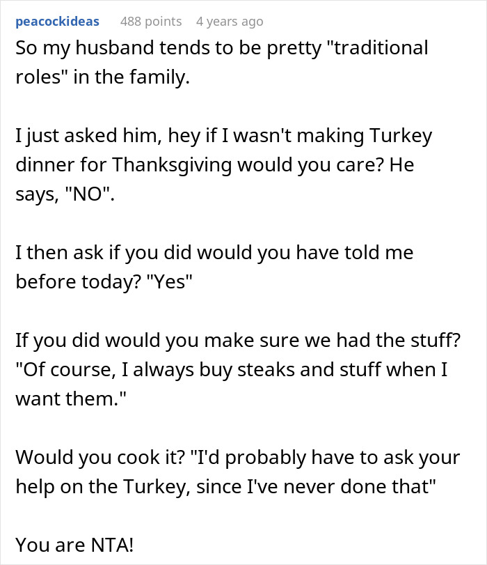 Text conversation showing a woman upset her husband assumed she planned Thanksgiving despite never doing that before. Text conversation showing a woman upset her husband assumed she planned Thanksgiving despite never doing that before.