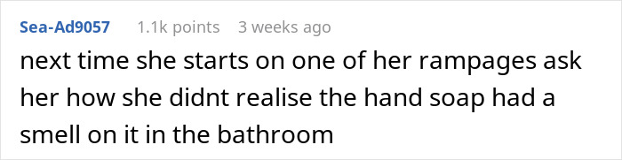 User comment discussing coworker sensitive smells related to hand soap in a bathroom and issues with washing hands.
