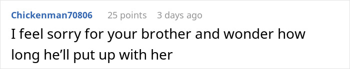 Comment expressing sympathy for a brother dealing with a difficult sister-in-law before a wedding event. Comment expressing sympathy for a brother dealing with a difficult sister-in-law before a wedding event.