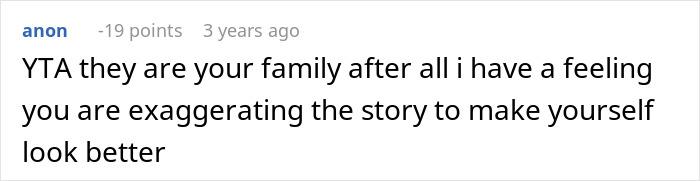 Comment text on a white background discussing family dynamics with parents&rsquo; blatant favoritism causing conflict.