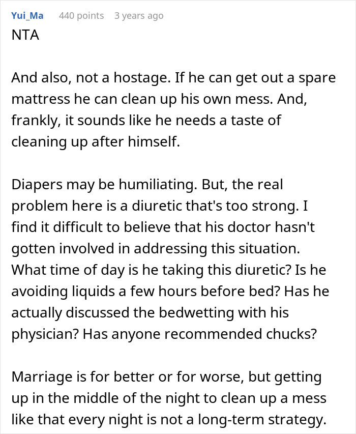 Wife cleans bed repeatedly, confronts husband refusing diapers and catheter, discussing challenges of bedwetting care. Wife cleans bed repeatedly, confronts husband refusing diapers and catheter, discussing challenges of bedwetting care.