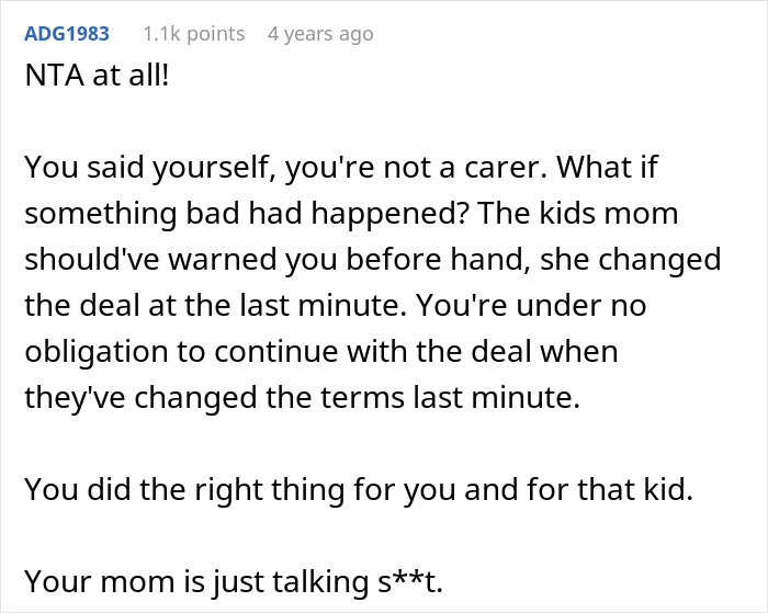 Comment text on a forum post discussing a babysitter shocked by the mom hiding a disabled kid, leading to quitting immediately. Comment text on a forum post discussing a babysitter shocked by the mom hiding a disabled kid, leading to quitting immediately.