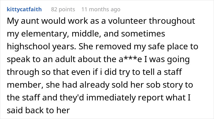 Screenshot of a Reddit comment describing emotional a***e and control, related to parents lying about food allergies and no contact.