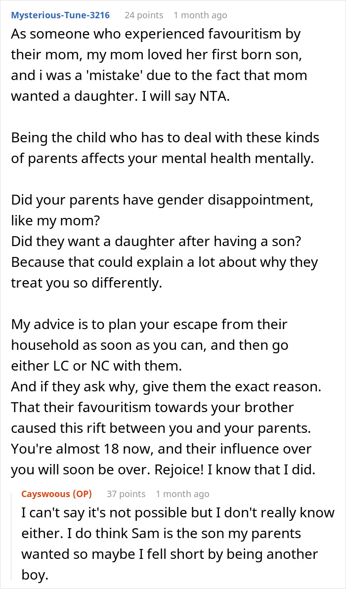Conversation text about toxic parents favoring their golden child son while younger son refuses to help with the house. Conversation text about toxic parents favoring their golden child son while younger son refuses to help with the house.