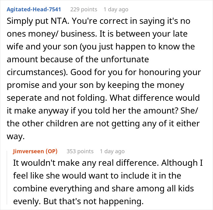 Reddit discussion about wife throwing tantrum when husband refuses to disclose stepson inheritance details. Reddit discussion about wife throwing tantrum when husband refuses to disclose stepson inheritance details.