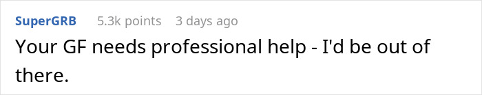 Text comment on a social media post discussing a man rethinking his relationship after a girlfriend’s loyalty test.