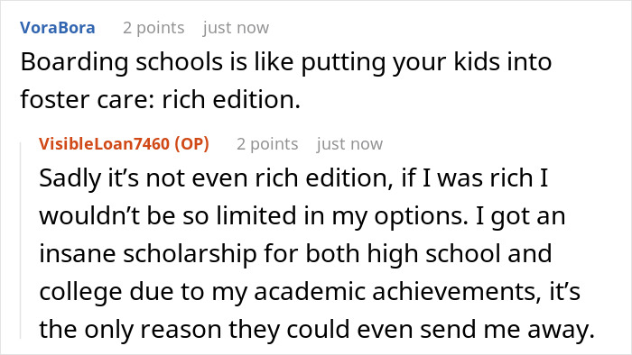 Teen angry years later after being dumped by parents at boarding school, crying every day during stay.