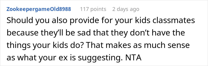Screenshot of a social media comment discussing a cheater wanting her rich ex to provide for her kids, focusing on favoritism. Screenshot of a social media comment discussing a cheater wanting her rich ex to provide for her kids, focusing on favoritism.