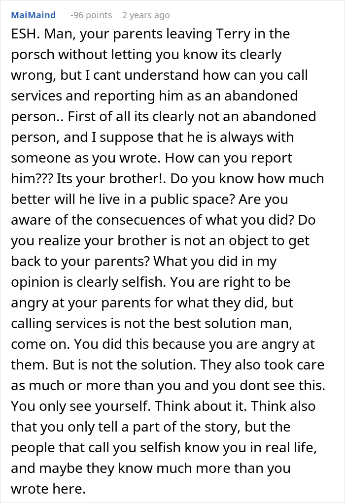 Comment discussing a woman setting a boundary about her disabled brother’s care after a drop-off incident, highlighting family conflict. Comment discussing a woman setting a boundary about her disabled brother’s care after a drop-off incident, highlighting family conflict.