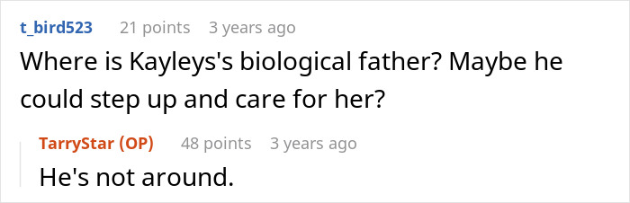 Reddit comment discussing a 19-year-old's refusal to prepare for caregiver role for disabled stepsister. Reddit comment discussing a 19-year-old's refusal to prepare for caregiver role for disabled stepsister.