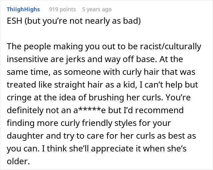 Comment discussing mom criticized by woke folks for brushing out biracial daughter's curls and whitewashing concerns. Comment discussing mom criticized by woke folks for brushing out biracial daughter's curls and whitewashing concerns.
