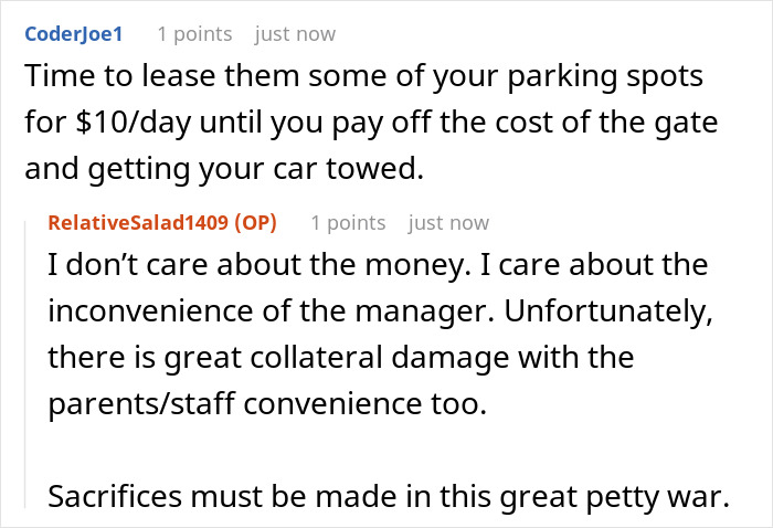Text conversation discussing a greedy daycare manager towing a car and the chaos caused in her parking lot. Text conversation discussing a greedy daycare manager towing a car and the chaos caused in her parking lot.