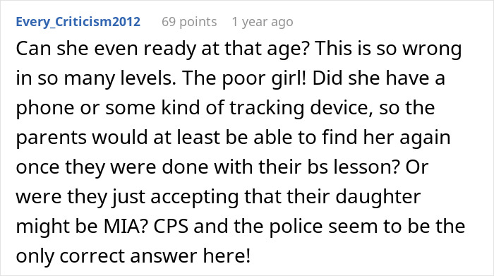 Comment on social platform expressing concern about parents abandoning 5YO daughter and neighbor calling CPS quickly. Comment on social platform expressing concern about parents abandoning 5YO daughter and neighbor calling CPS quickly.