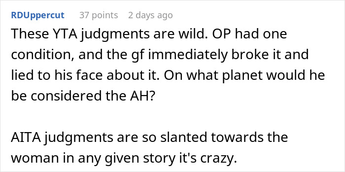 Screenshot of a Reddit comment discussing a man kicking out his girlfriend and her son after inviting her criminal ex to his house. Screenshot of a Reddit comment discussing a man kicking out his girlfriend and her son after inviting her criminal ex to his house.