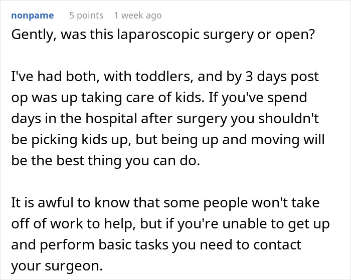 Woman struggles with lack of support and care after surgery while managing two kids, feeling overwhelmed and breaking down. Woman struggles with lack of support and care after surgery while managing two kids, feeling overwhelmed and breaking down.