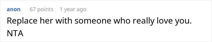 Screenshot of a comment reading Replace her with someone who really love you NTA woman mad at husband misses hospital calls after argument Screenshot of a comment reading Replace her with someone who really love you NTA woman mad at husband misses hospital calls after argument