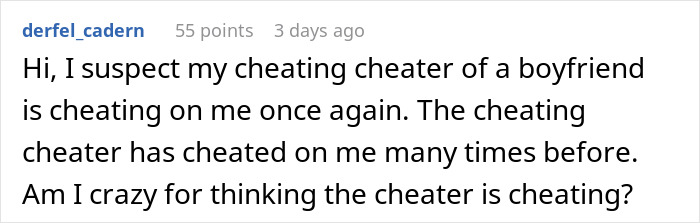 Alt text: Screenshot of a comment expressing suspicion of a serial cheater caught red-handed due to found evidence. Alt text: Screenshot of a comment expressing suspicion of a serial cheater caught red-handed due to found evidence.