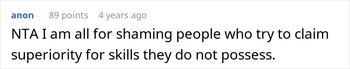 Screenshot of an online comment about embarrassing a new colleague by claiming to know a language well. Screenshot of an online comment about embarrassing a new colleague by claiming to know a language well.