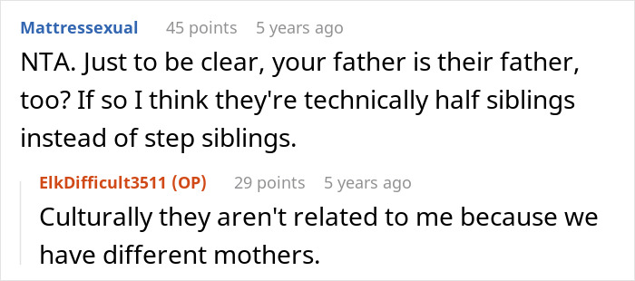 Screenshot of a Reddit conversation discussing stepmom, stepdaughter, and family relationships in a comment thread. Screenshot of a Reddit conversation discussing stepmom, stepdaughter, and family relationships in a comment thread.