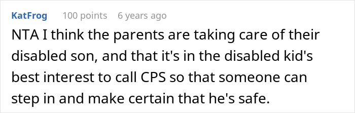 Screenshot of an online comment discussing concerns about a disabled son repeatedly raiding neighbors’ trash and potential police involvement. Screenshot of an online comment discussing concerns about a disabled son repeatedly raiding neighbors’ trash and potential police involvement.
