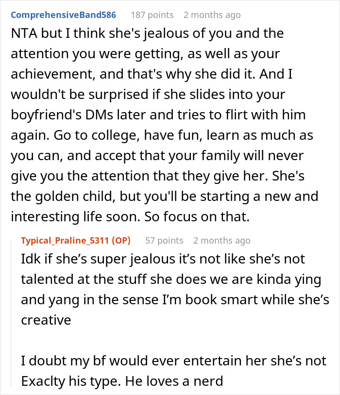 Screenshot of a forum discussion where a golden child cousin overshadows a teen’s celebration causing frustration. Screenshot of a forum discussion where a golden child cousin overshadows a teen’s celebration causing frustration.