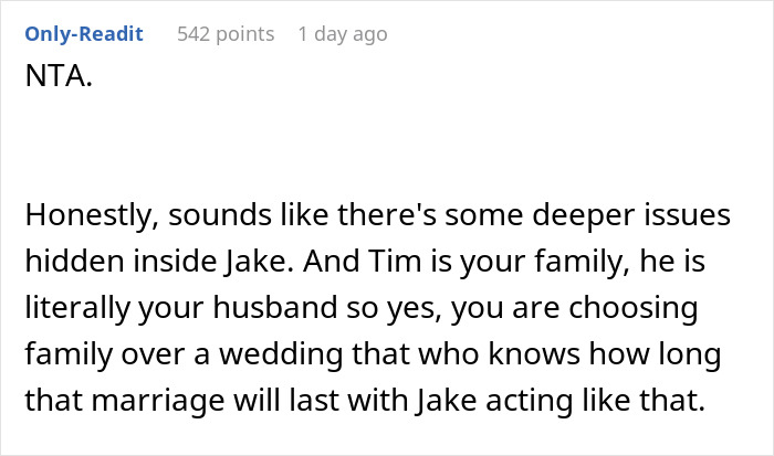 Screenshot of a Reddit comment discussing family conflict after a man mocks his brother-in-law and uninvites him from a wedding. Screenshot of a Reddit comment discussing family conflict after a man mocks his brother-in-law and uninvites him from a wedding.