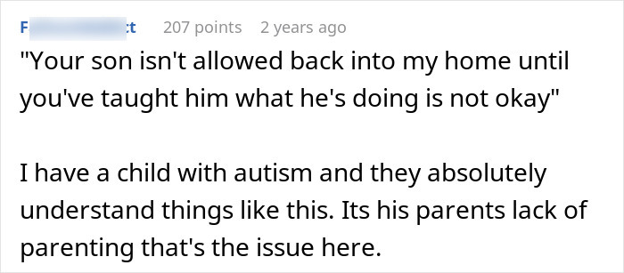 Comment discussing parenting issues related to an autistic 11-year-old acting beyond creepy around stepsister after birth.