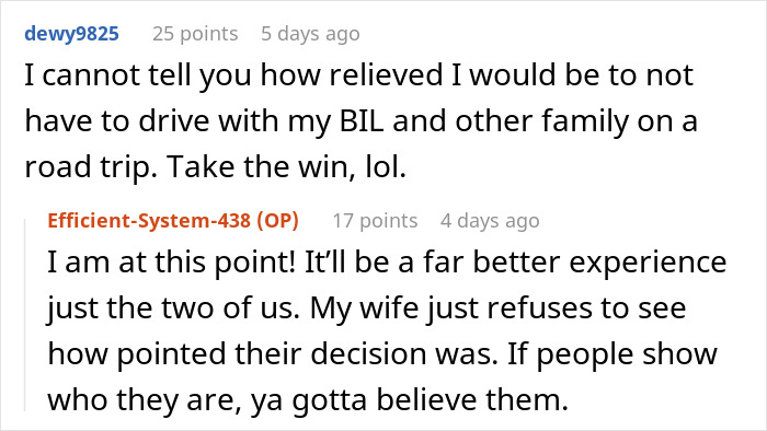 Screenshot of a Reddit discussion about family separate drive Disneyland road trip experiences and personal travel preferences. Screenshot of a Reddit discussion about family separate drive Disneyland road trip experiences and personal travel preferences.