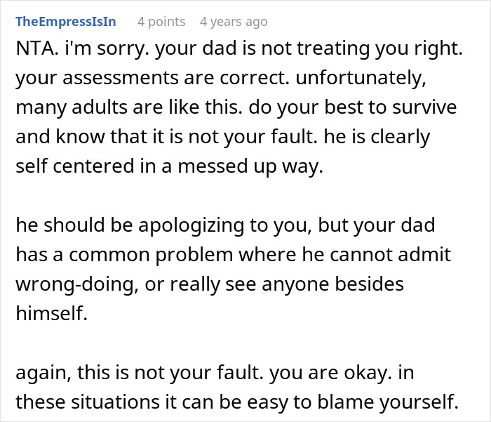 Screenshot of a comment discussing a teen telling dad would’ve remembered if he cared after a cake fail incident. Screenshot of a comment discussing a teen telling dad would’ve remembered if he cared after a cake fail incident.