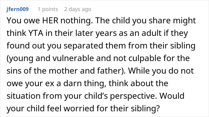 Text message discussing expectations of help from an ex-husband and concerns about children’s perspectives in family conflicts. Text message discussing expectations of help from an ex-husband and concerns about children’s perspectives in family conflicts.
