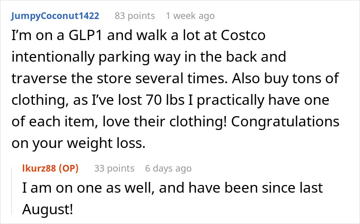 Reddit conversation about a woman’s weight loss journey and how walking in Costco helped her lose 130 lbs. Reddit conversation about a woman’s weight loss journey and how walking in Costco helped her lose 130 lbs.