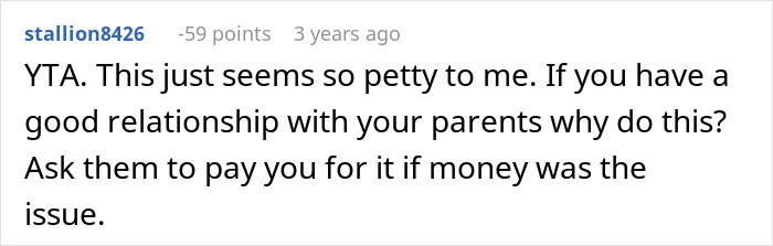 Screenshot of a Reddit comment discussing parents kicking out daughter to move into her remodeled room and her reaction. Screenshot of a Reddit comment discussing parents kicking out daughter to move into her remodeled room and her reaction.