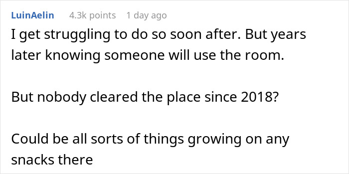Comment discussing the struggle of cleaning a deceased coworker’s office frozen in grime years after no one cleared it. Comment discussing the struggle of cleaning a deceased coworker’s office frozen in grime years after no one cleared it.