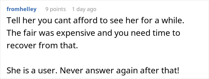 Text message advising a woman that her friend who forgot her wallet is a user and suggesting to avoid contact.