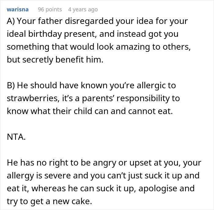 Screenshot of a Reddit comment discussing a teen telling dad wouldve remembered if you cared after cake fail. Screenshot of a Reddit comment discussing a teen telling dad wouldve remembered if you cared after cake fail.