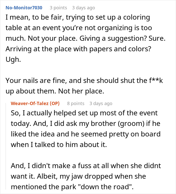 Bridesmaid doing her nails before wedding, causing bride to become self-conscious and upset at the preparation. Bridesmaid doing her nails before wedding, causing bride to become self-conscious and upset at the preparation.