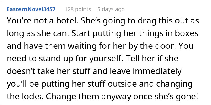 Comment advice on a homeless friend mooching off a couple, urging them to set boundaries and take action. Comment advice on a homeless friend mooching off a couple, urging them to set boundaries and take action.