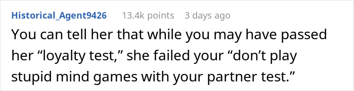Text post discussing a man rethinking his relationship after his girlfriend’s loyalty test reveals mind games.
