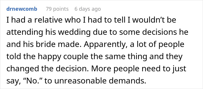 Text conversation about refusing to attend a wedding after bride turns wedding into Star Wars saga, causing family panic. Text conversation about refusing to attend a wedding after bride turns wedding into Star Wars saga, causing family panic.